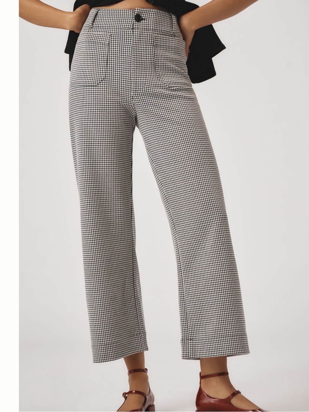 Anthropologie Colette Pants Maeve Cropped Wide Leg Houndstooth New 27 Black